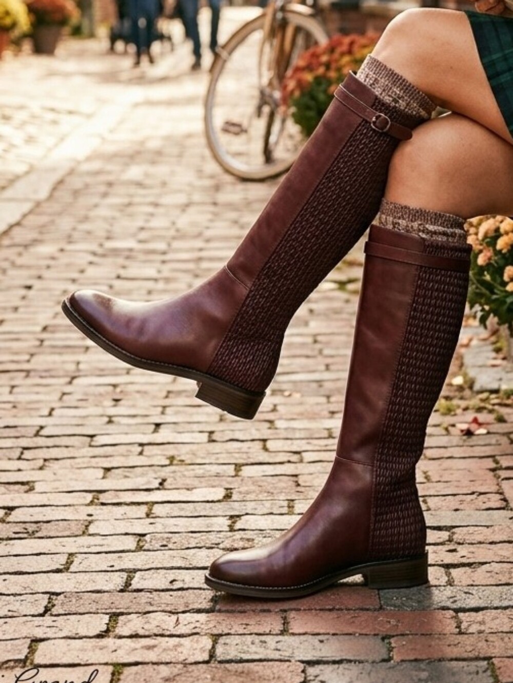 Cole Haan Lexi Grand Stretch Leather Strap Riding Boots Burgundy Size 7B